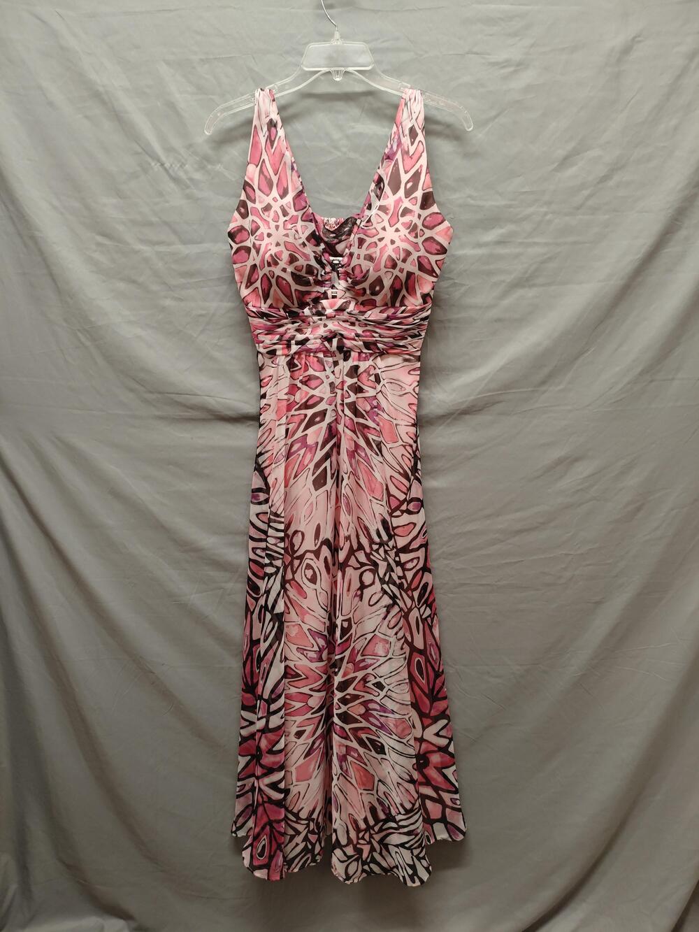 White House Black Market Dress Womens 6 Pink Ruched Maxi Sleeveless V Neck